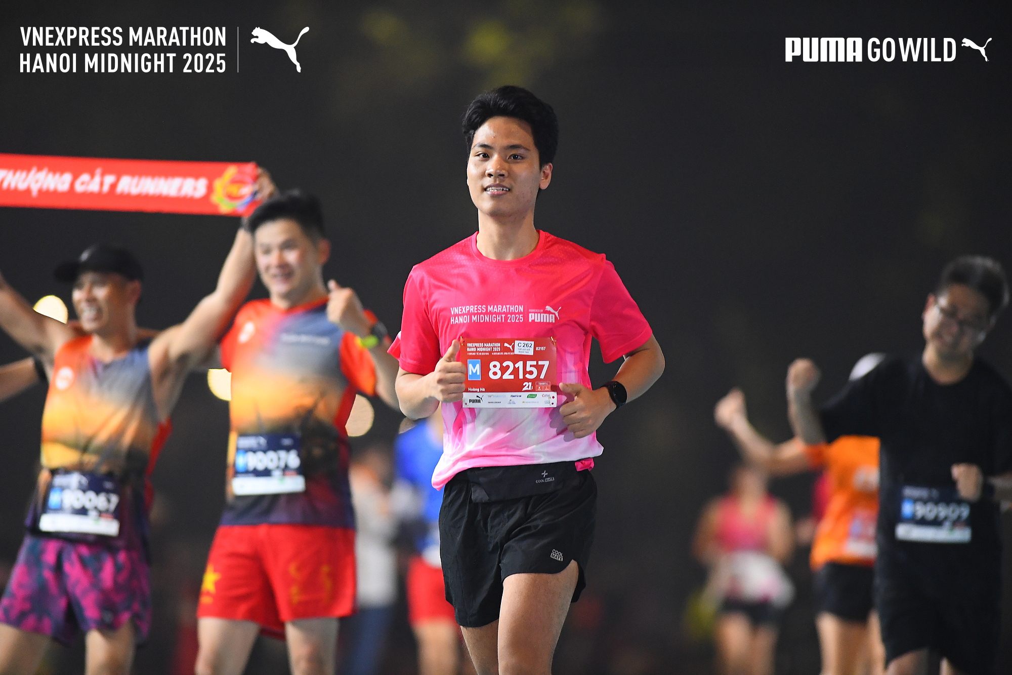 Post-race celebration with medal