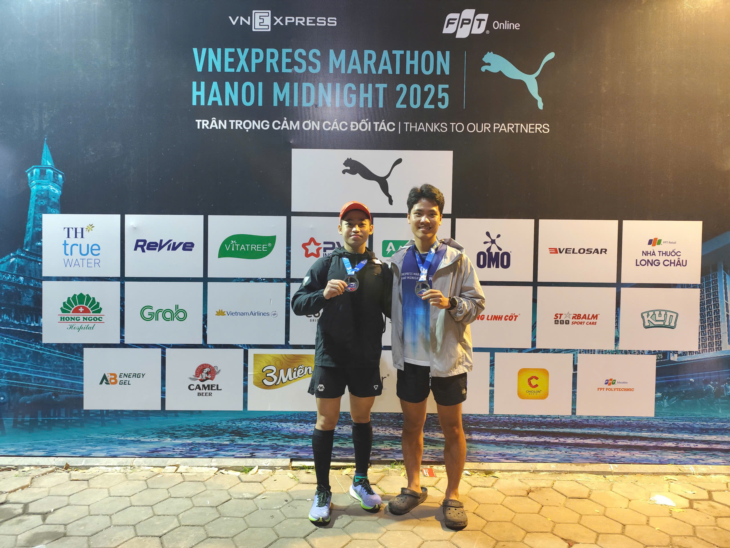 Post-race celebration with medal